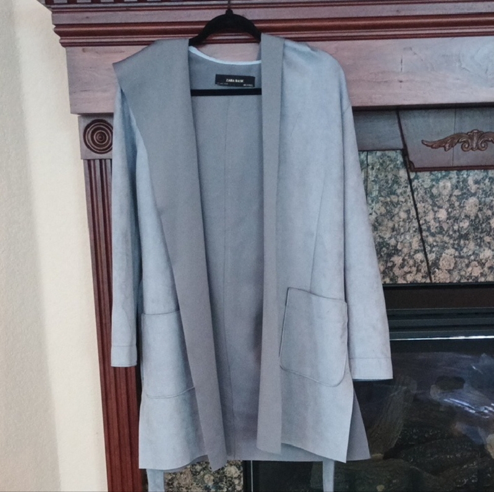 Zara Light Gray Open Front Draped Jacket